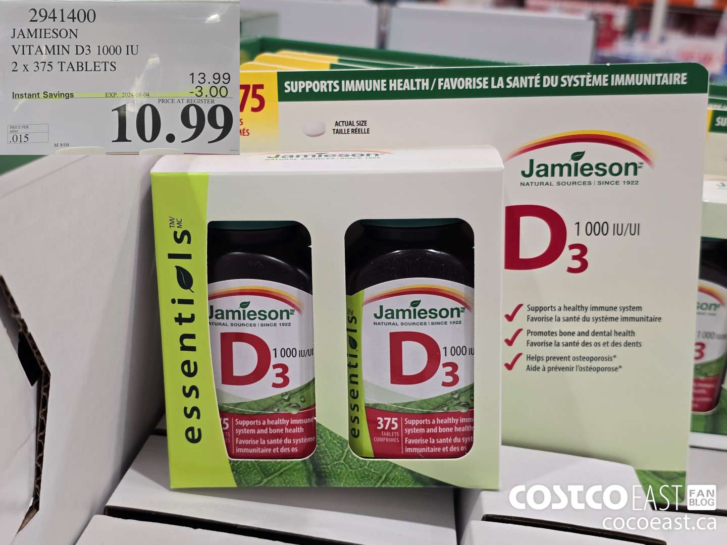 2941400 JAMIESON VITAMIN D3 1000 IU 2 X 375 TABLETS ($3.00 INSTANT SAVINGS EXPIRES ON 2024-08-04) $10.99