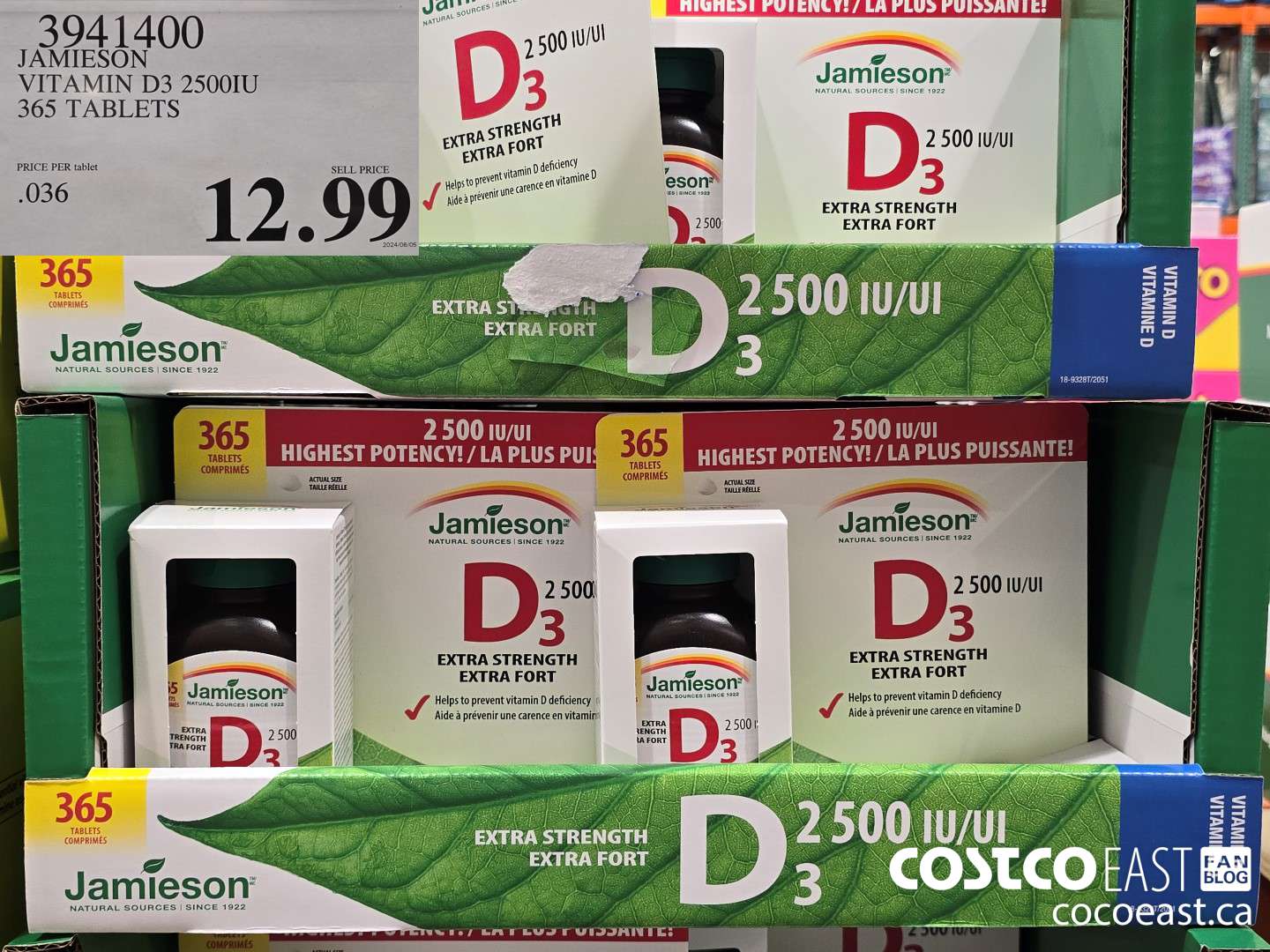 3941400 JAMIESON VITAMIN D3 2500IU 365 TABLETS $12.99