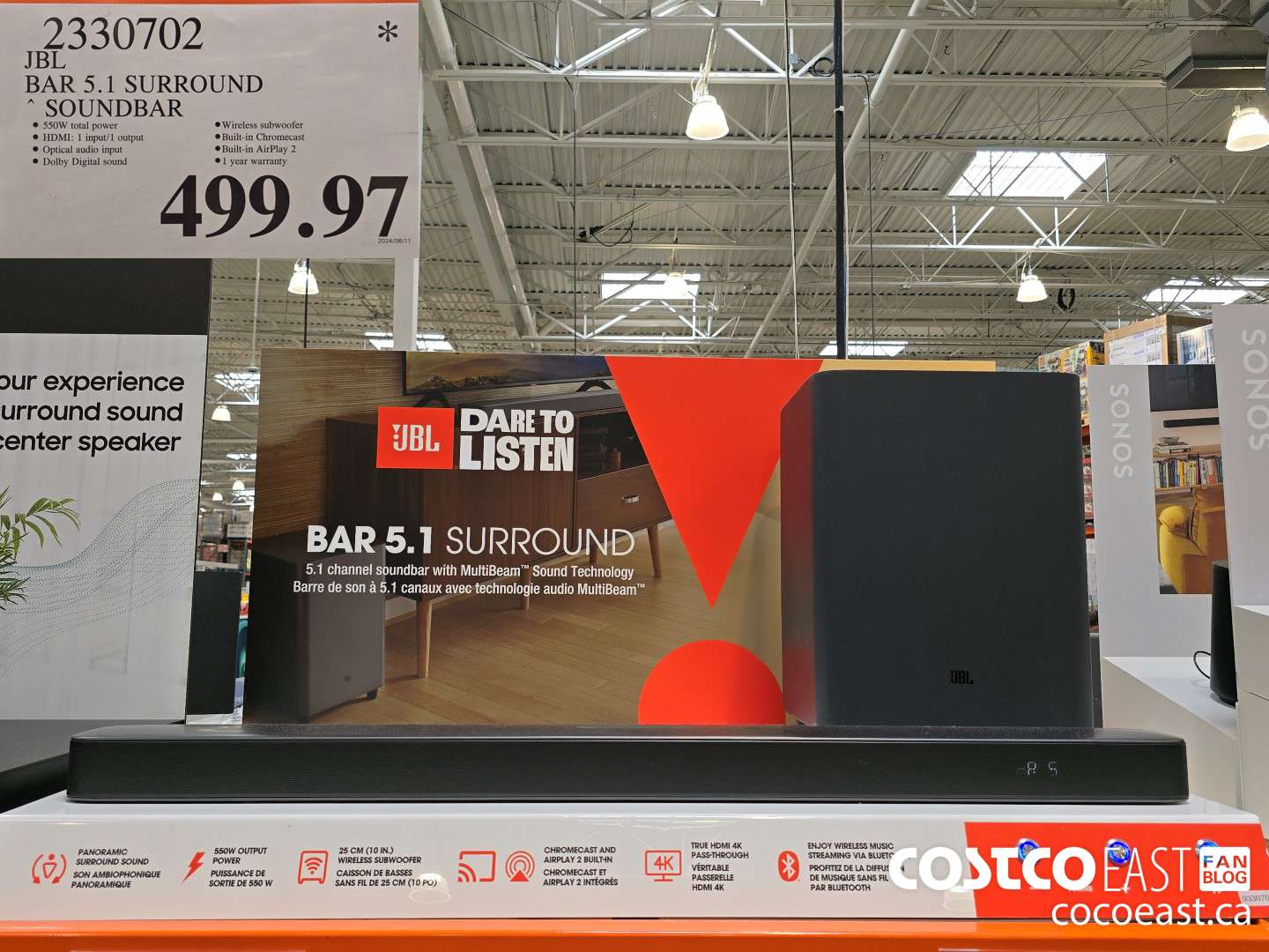 2330702 JBL BAR 5.1 SURROUND SOUNDBAR $499.97