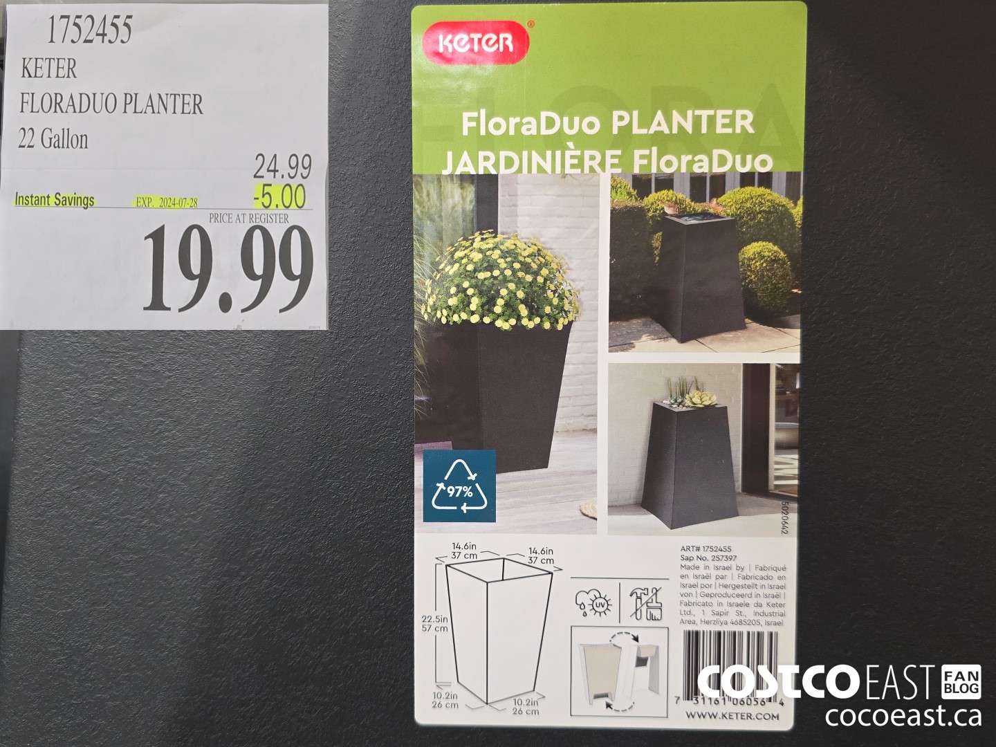 1752455 KETER FLORADUO PLANTER 22 Gallon ($5.00 INSTANT SAVINGS EXPIRES ON 2024-07-28) $19.99