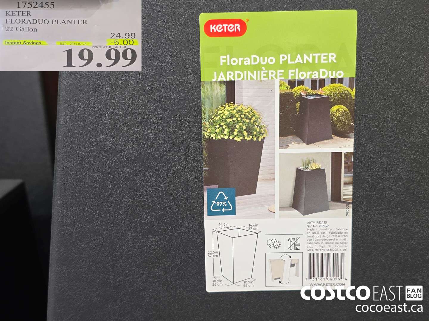 1752455 KETER FLORADUO PLANTER 22 Gallon ($5.00 INSTANT SAVINGS EXPIRES ON 2024-07-28) $19.99