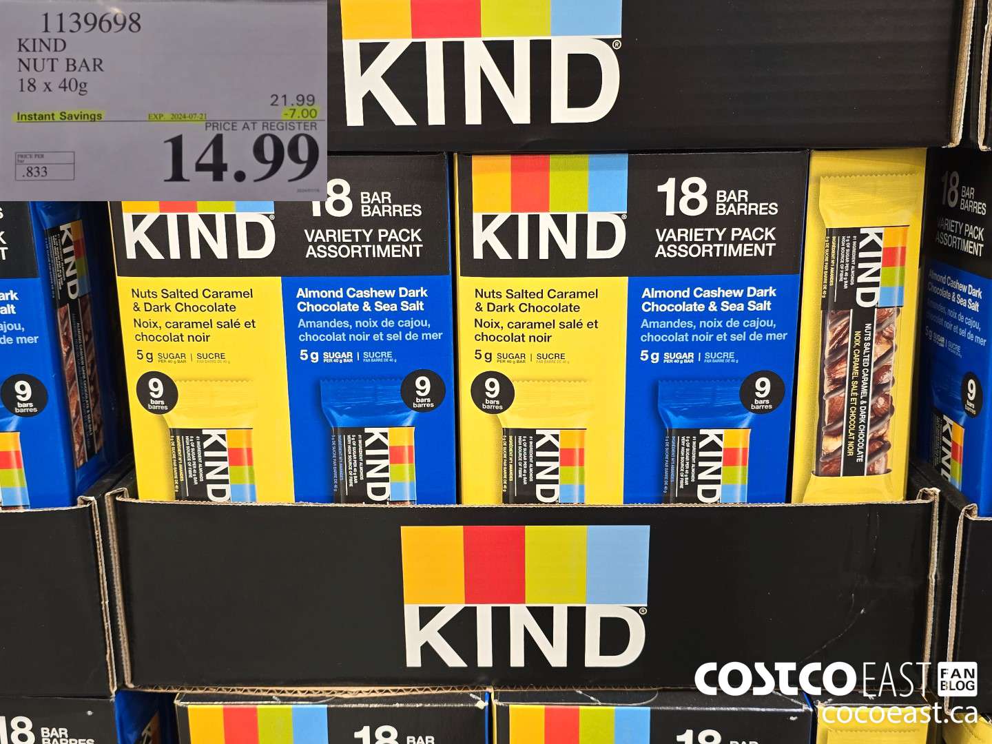 1139698 KIND NUT BAR 18 x 40G ($7.00 INSTANT SAVINGS EXPIRES ON 2024-07-21) $14.99