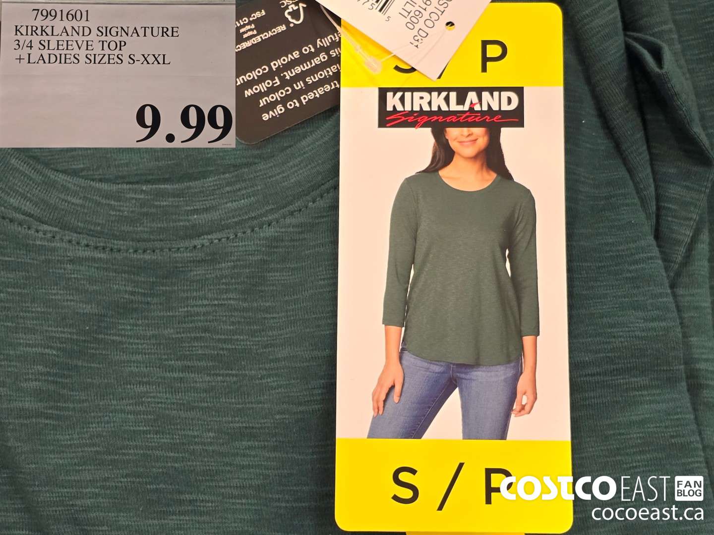 7991601 KIRKLAND SIGNATURE 3/4 SLEEVE TOP + LADIES SIZES S-XXL $9.99