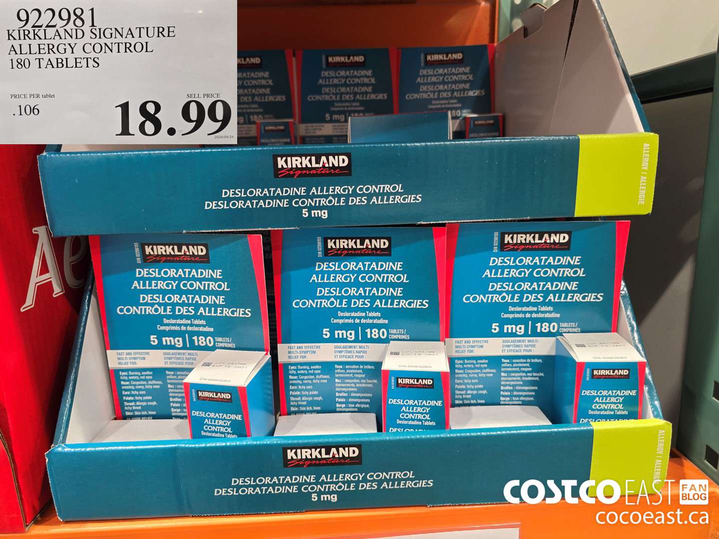 922981 KIRKLAND SIGNATURE ALLERGY CONTROL 180 TABLETS $18.99