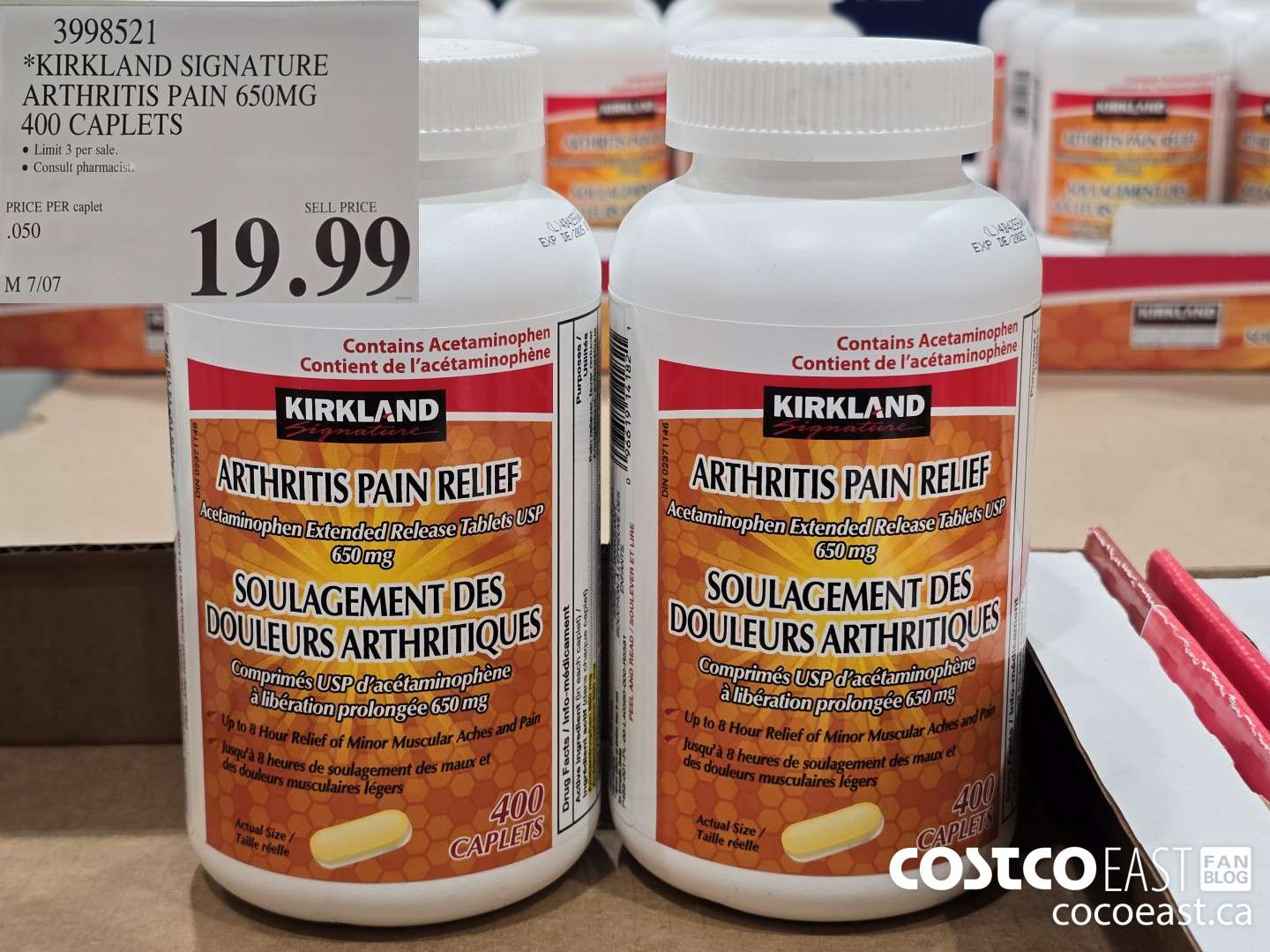 3998521 KIRKLAND SIGNATURE ARTHRITIS PAIN 650MG 400 CAPLETS $19.99