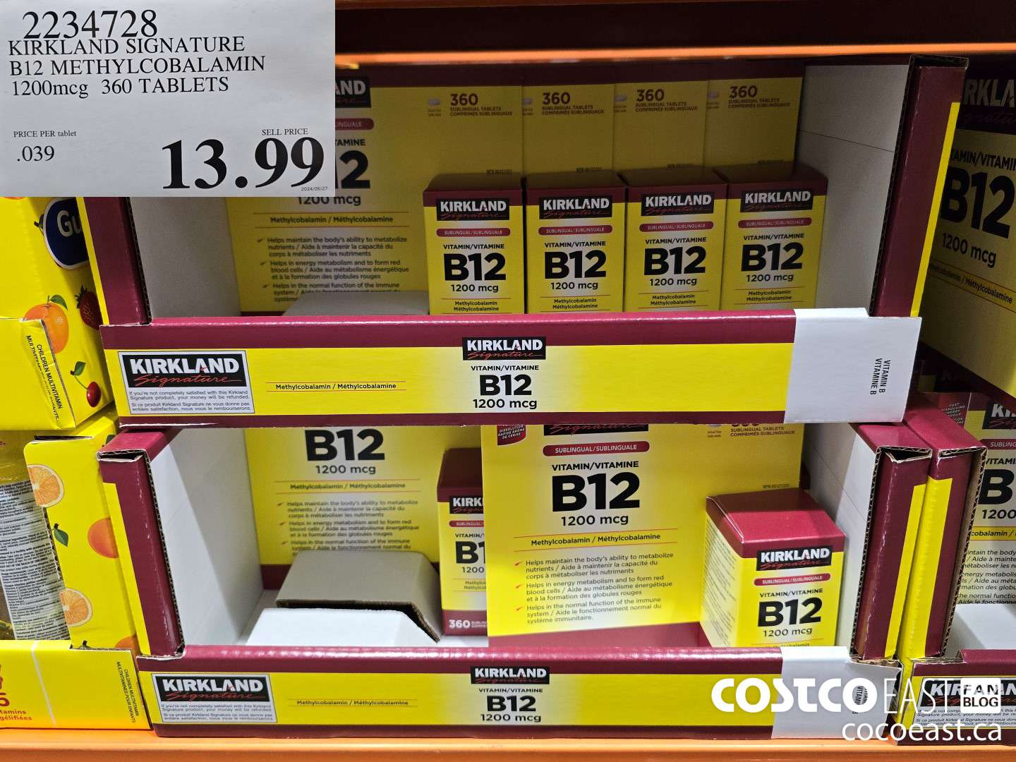 2234728 KIRKLAND SIGNATURE B12 METHYLCOBALAMIN 1200mcg 360 TABLETS $13.99