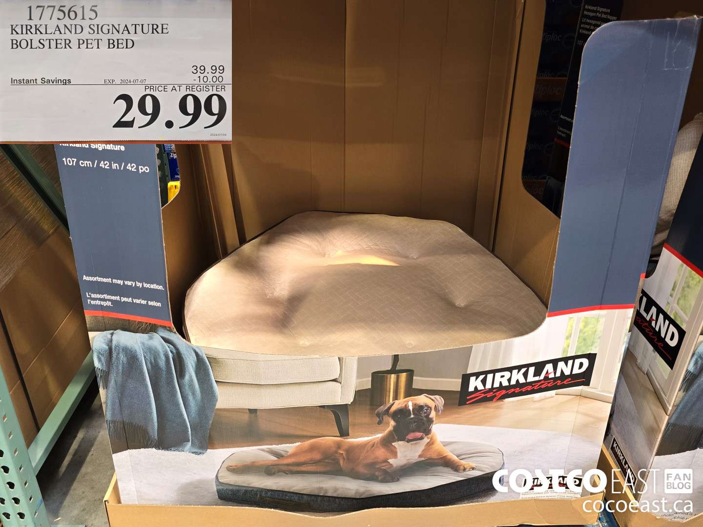 1775615 KIRKLAND SIGNATURE BOLSTER PET BED ($10.00 INSTANT SAVINGS EXPIRES ON 2024-07-07) $29.99