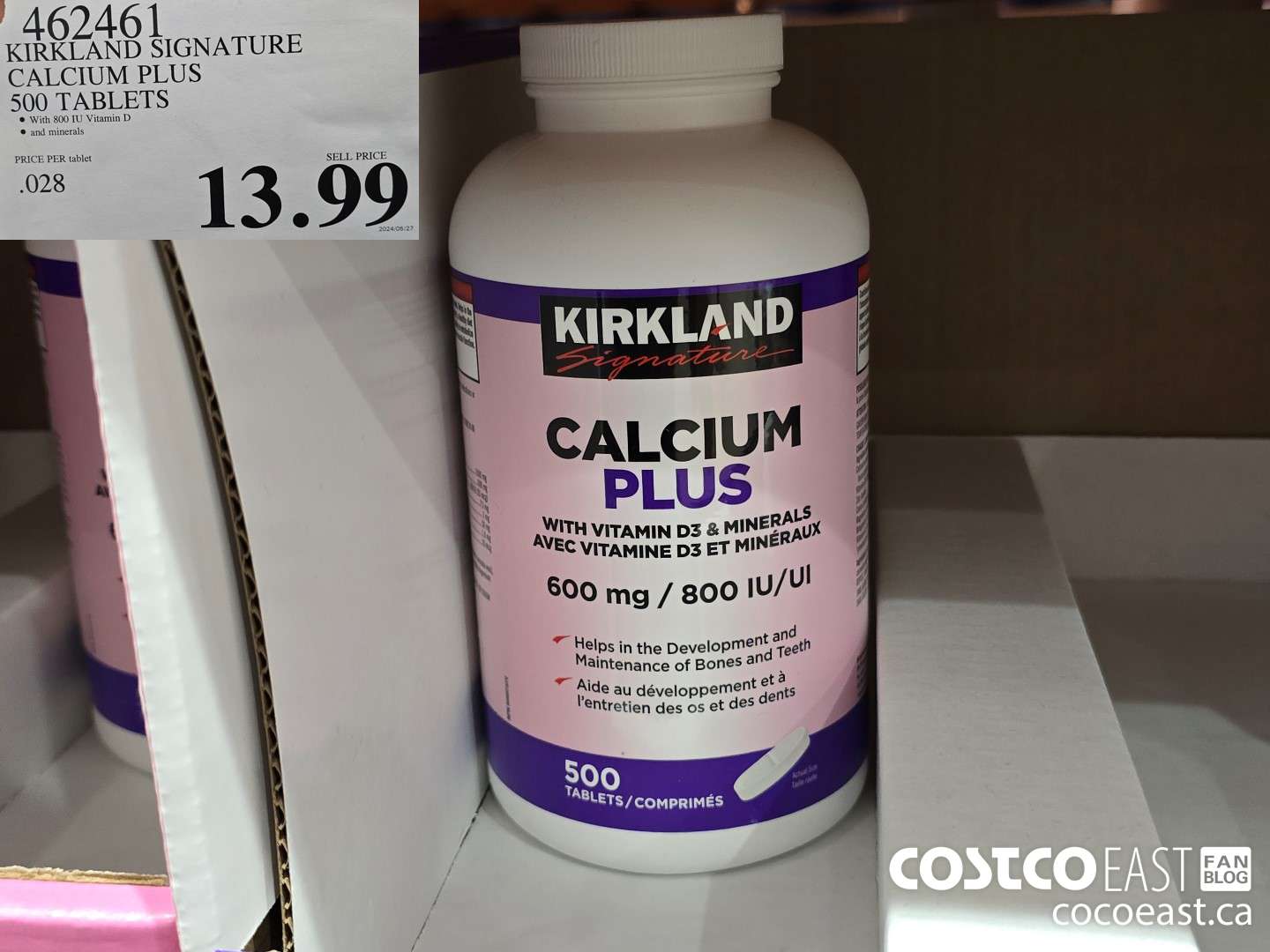 462461 KIRKLAND SIGNATURE CALCIUM PLUS 500 TABLETS $13.99