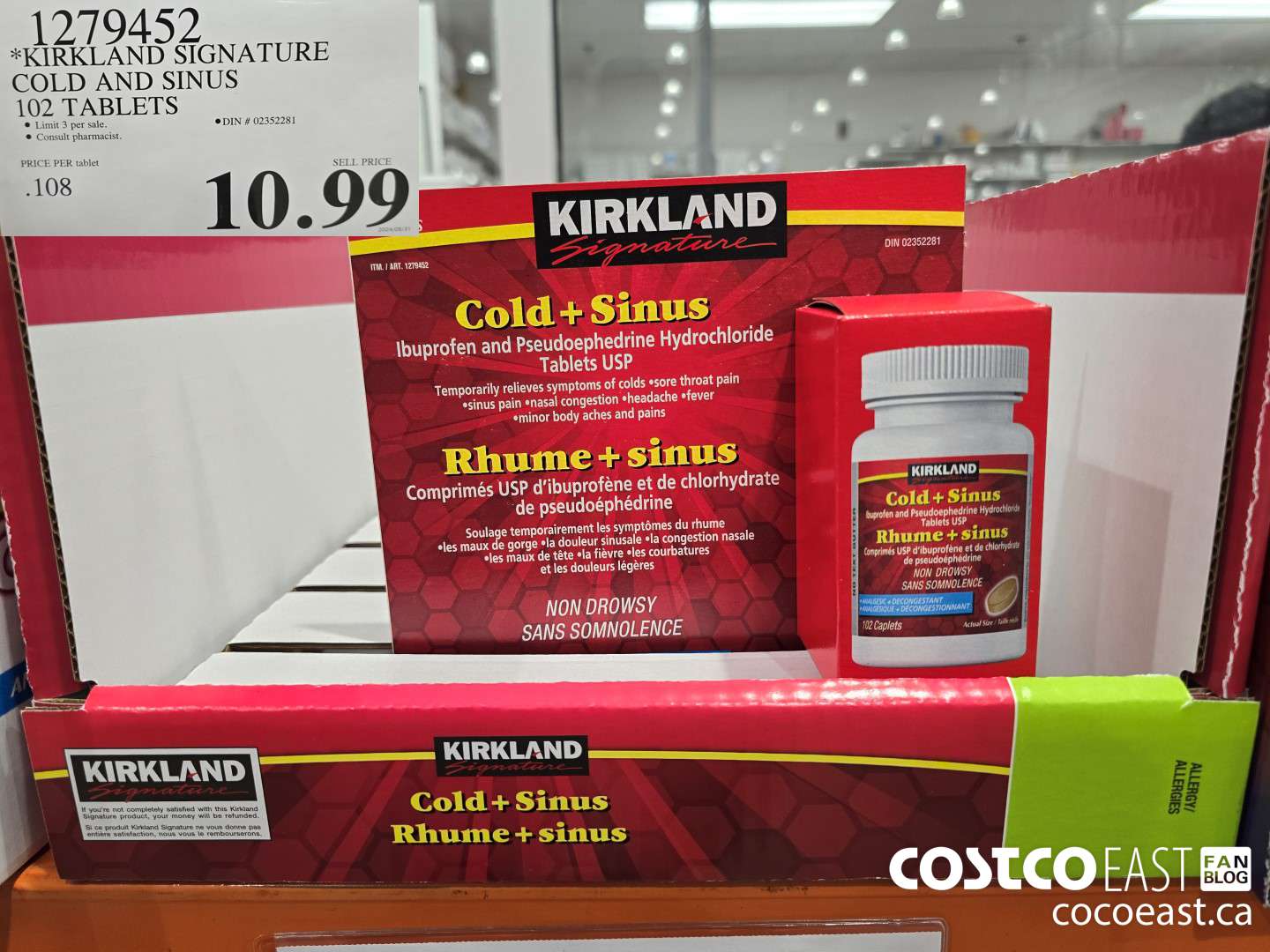 1279452 KIRKLAND SIGNATURE COLD AND SINUS 102 CAPLETS $10.99