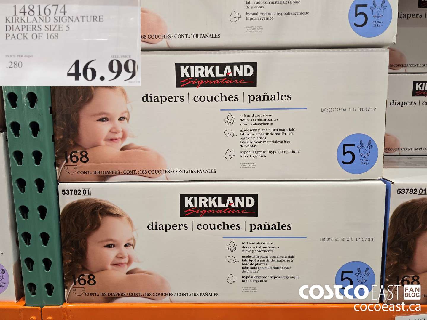 1481674 KIRKLAND SIGNATURE DIAPERS SIZE 5 PACK OF 168  $46.99