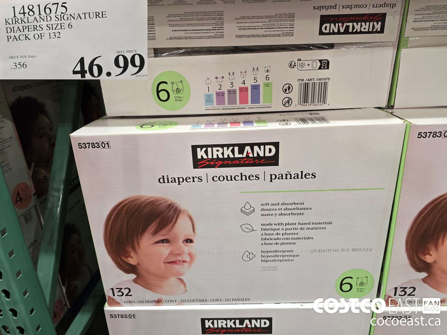 1481675 KIRKLAND SIGNATURE DIAPERS SIZE 6 PACK OF 132 $46.99