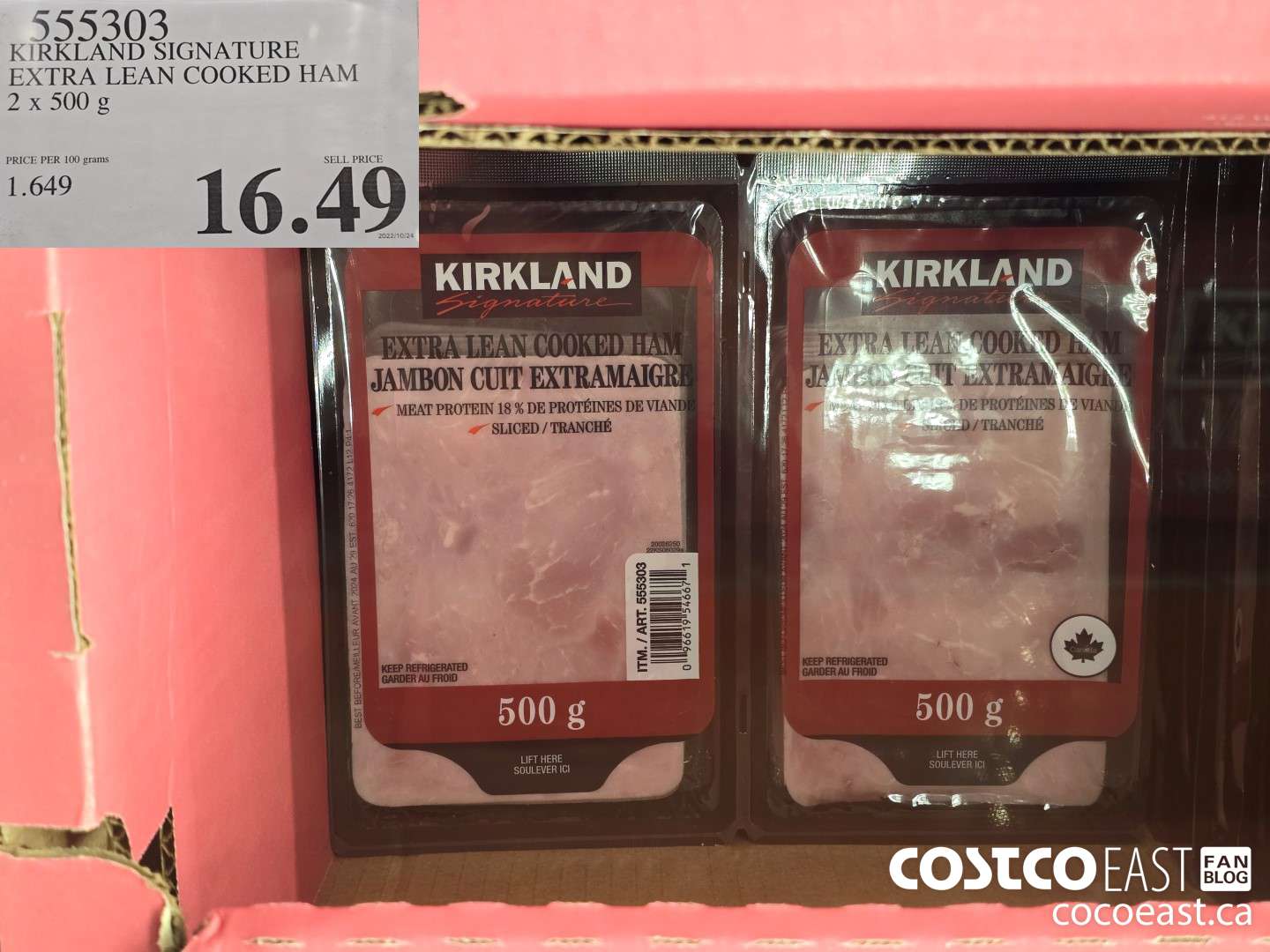 555303 KIRKLAND SIGNATURE EXTRA LEAN COOKED HAM 2 X 500G $16.49