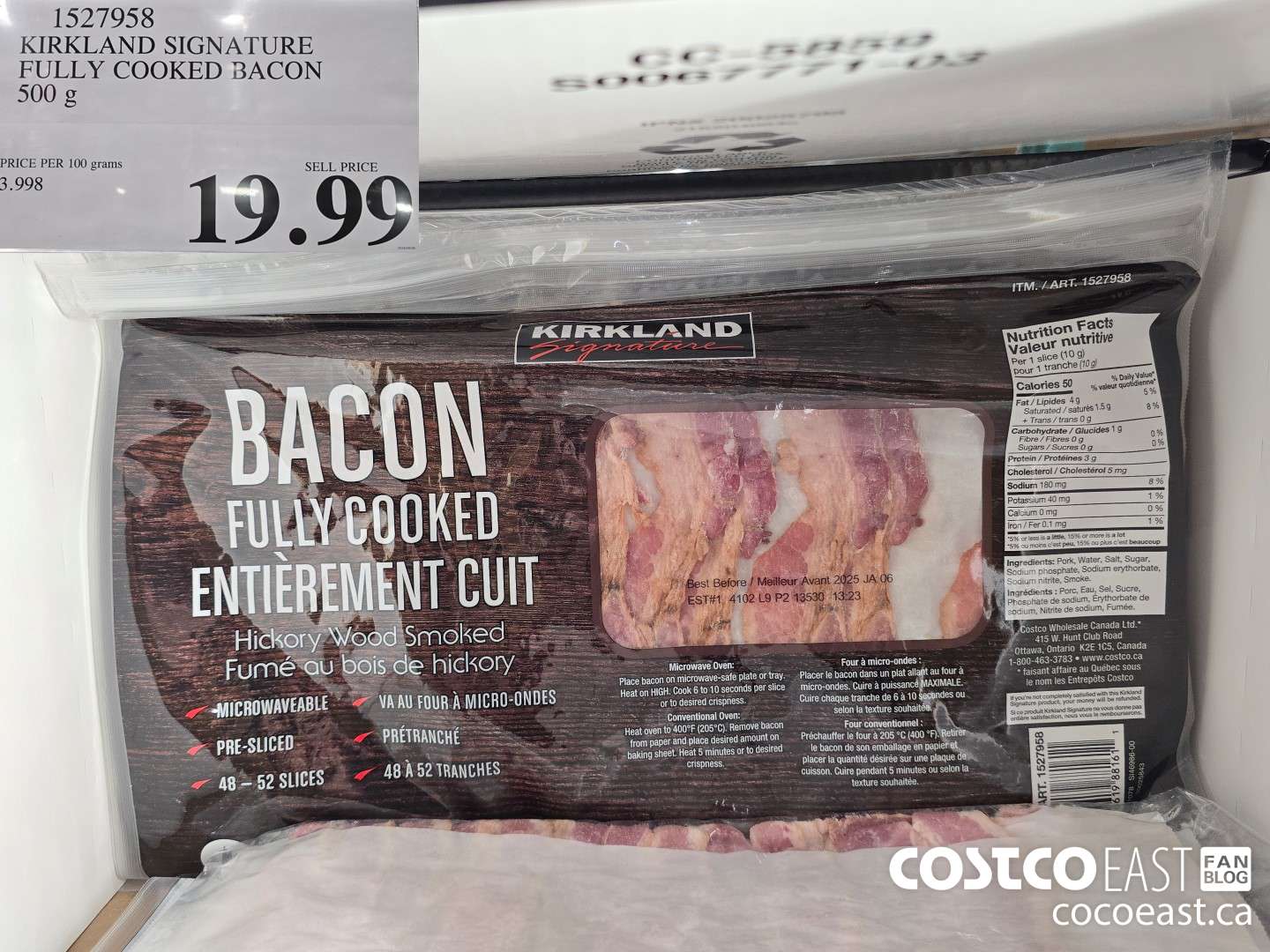 1527958 KIRKLAND SIGNATURE FULLY COOKED BACON 500 G $19.99