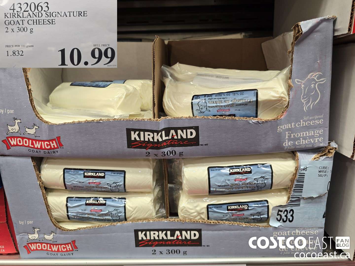 432063 KIRKLAND SIGNATURE GOAT CHEESE 2 X 300 G $10.99