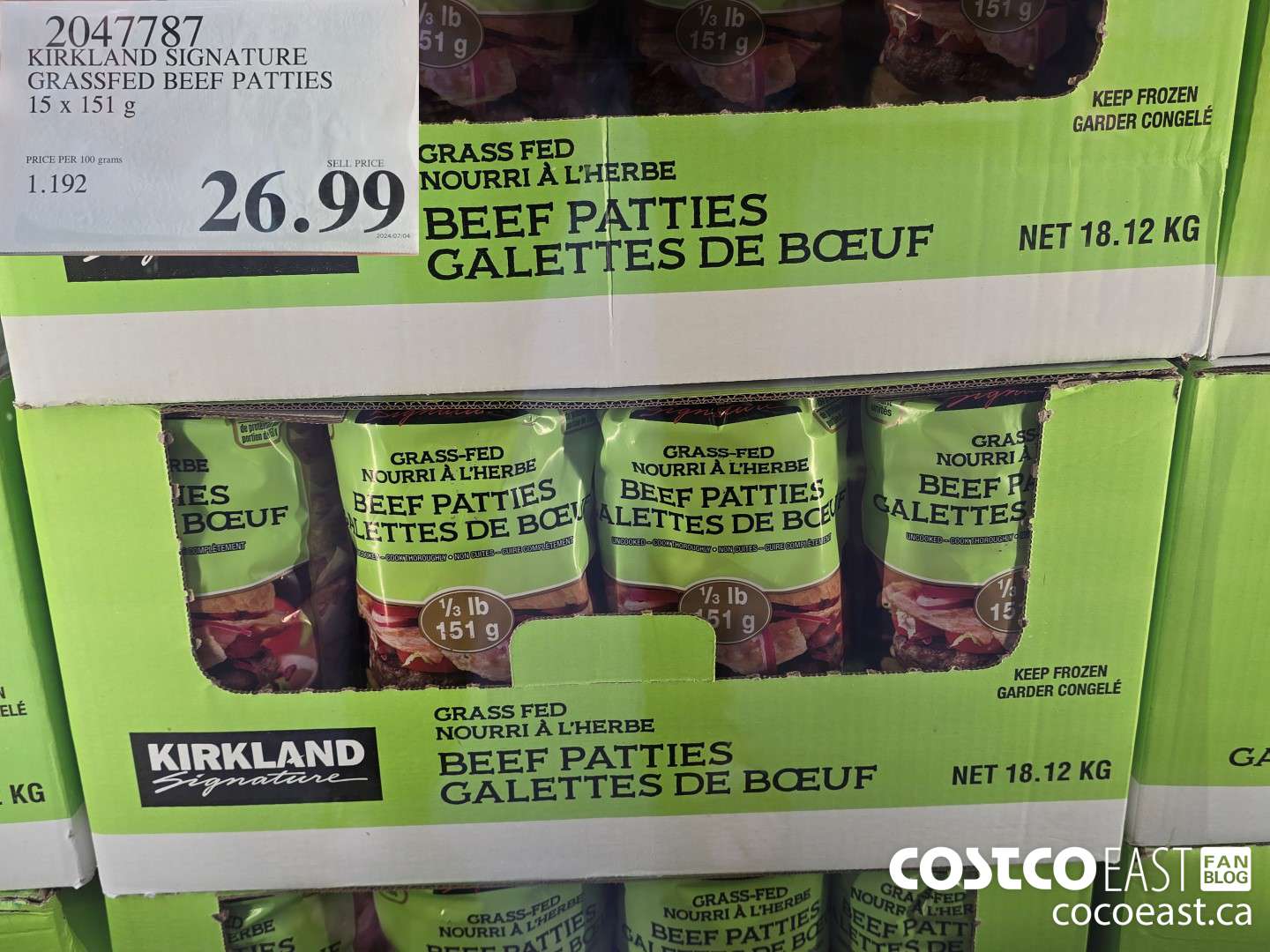 2047787 KIRKLAND SIGNATURE GRASSFED BEEF PATTIES 15 X 151 G $26.99