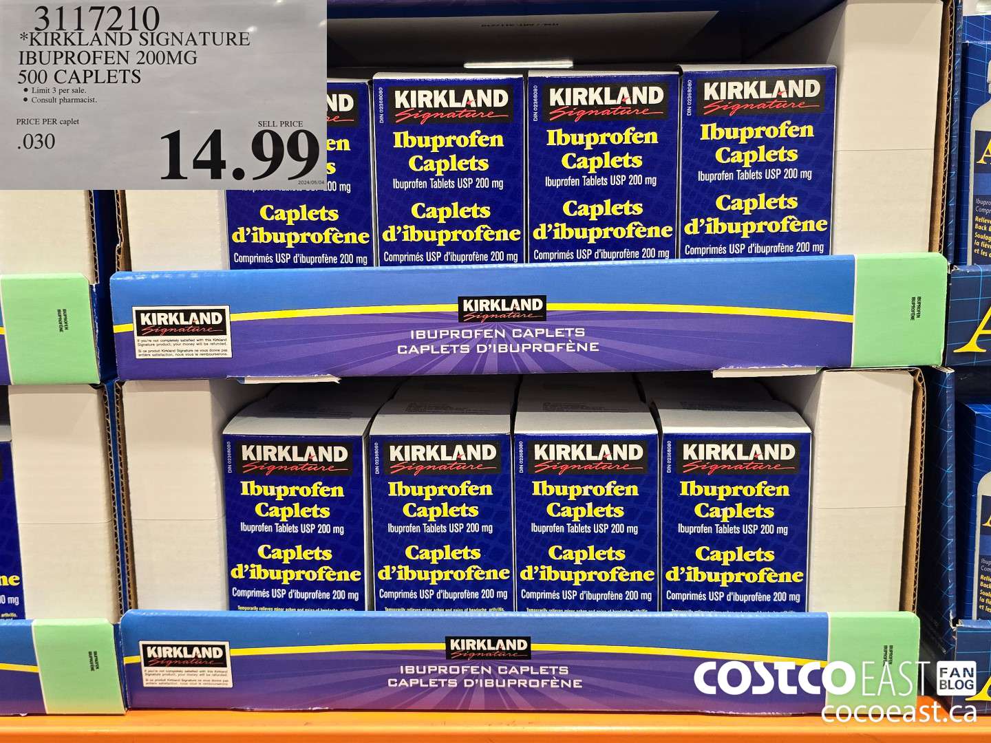 3117210 KIRKLAND SIGNATURE IBUPROFEN 200MG 500 CAPLETS $14.99