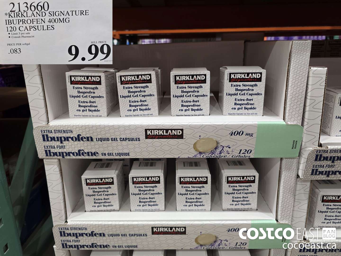 213660 *KIRKLAND SIGNATURE IBUPROFEN 400MG 120 CAPSULES $9.99