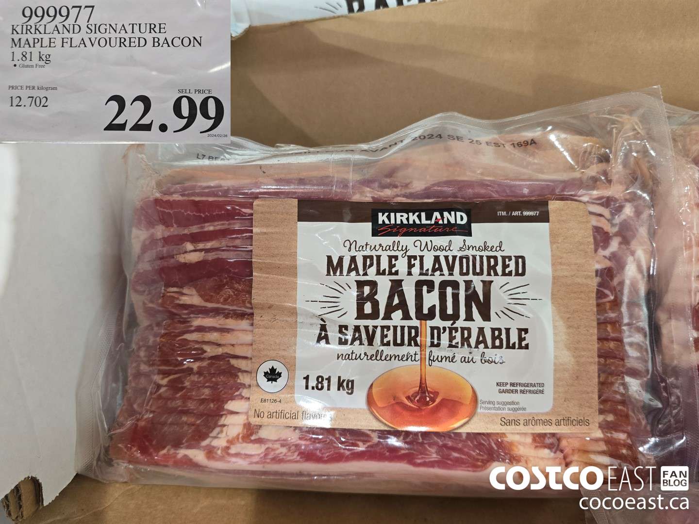 999977 KIRKLAND SIGNATURE MAPLE FLAVOURED BACON 1.81 kg $22.99