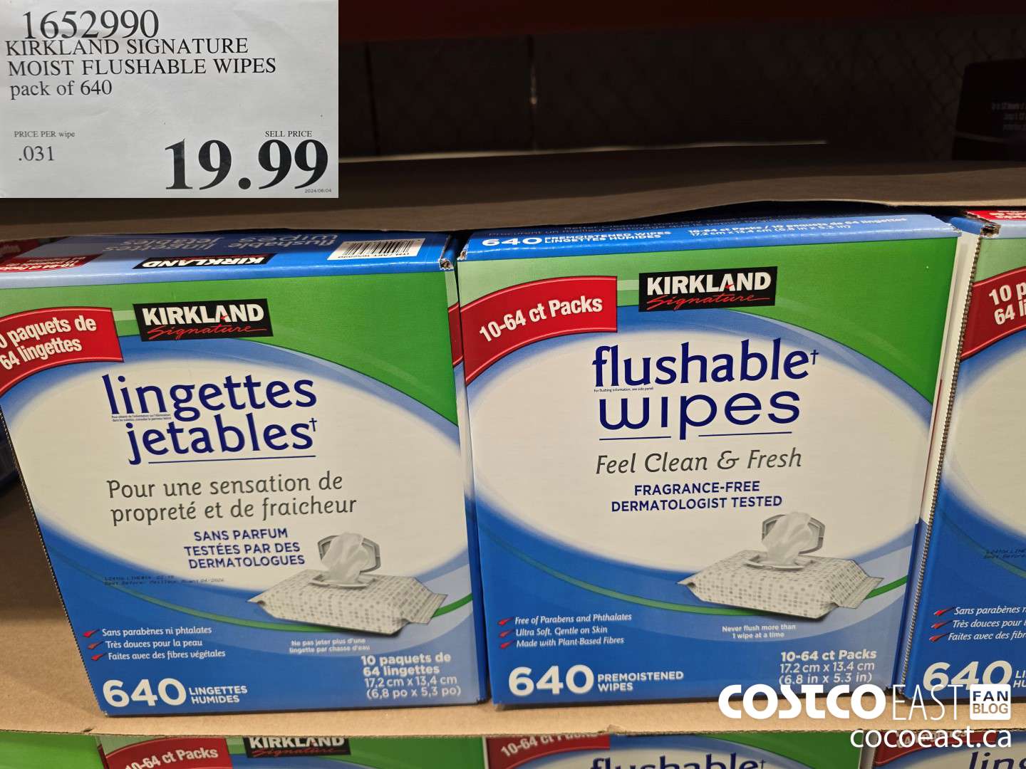 1652990 KIRKLAND SIGNATURE MOIST FLUSHABLE WIPES pack of 640 $19.99