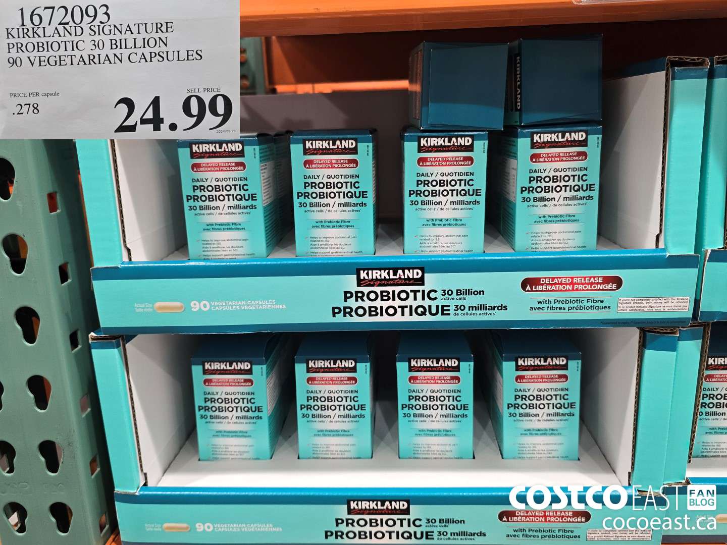 1672093 KIRKLAND SIGNATURE PROBIOTIC 30 BILLION 90 VEGETARIAN CAPSULES $24.99