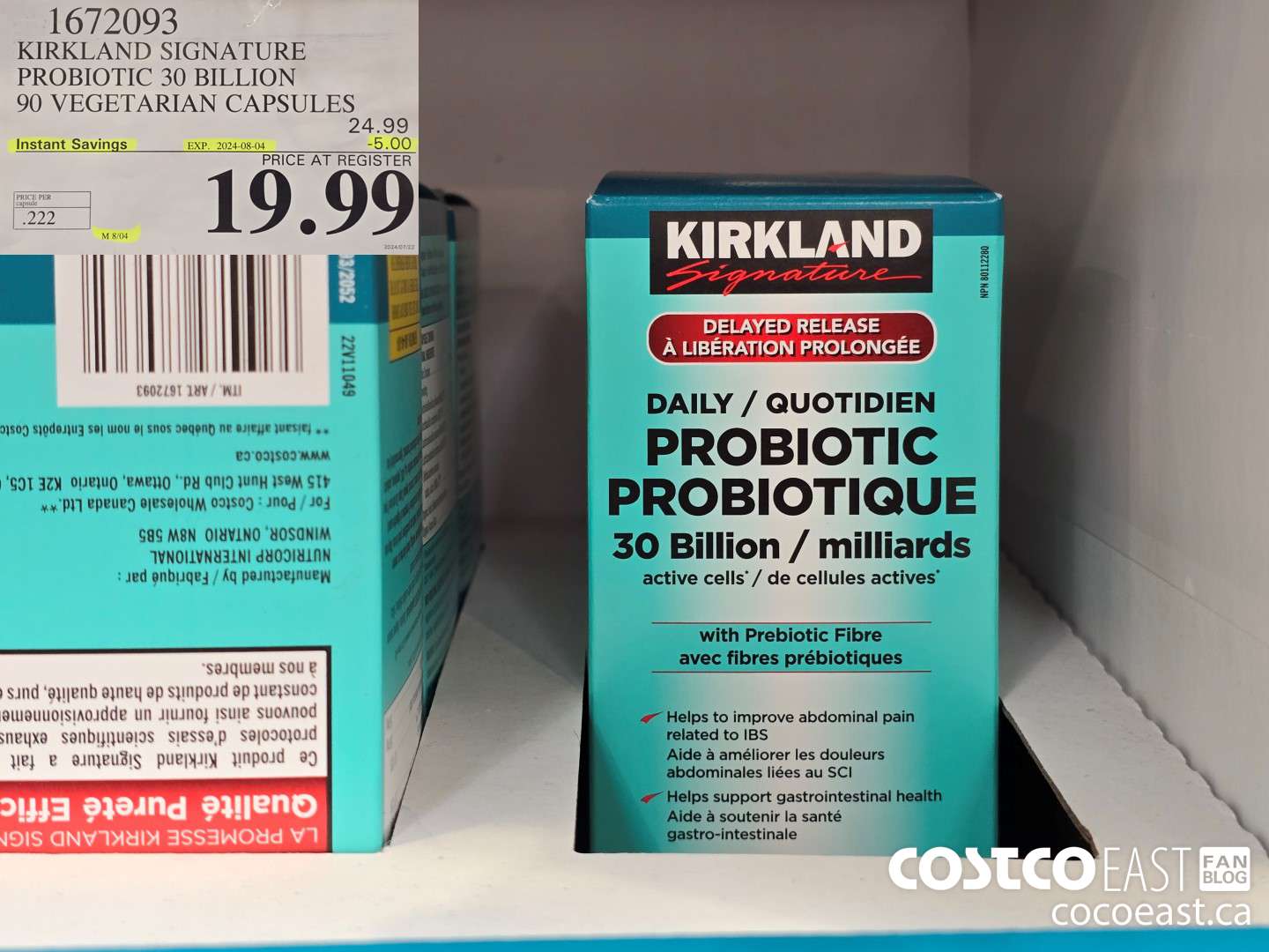 1672093 KIRKLAND SIGNATURE PROBIOTIC 30 BILLION 90 VEGETARIAN CAPSULES ($5.00 INSTANT SAVINGS EXPIRES ON 2024-08-04) $19.99