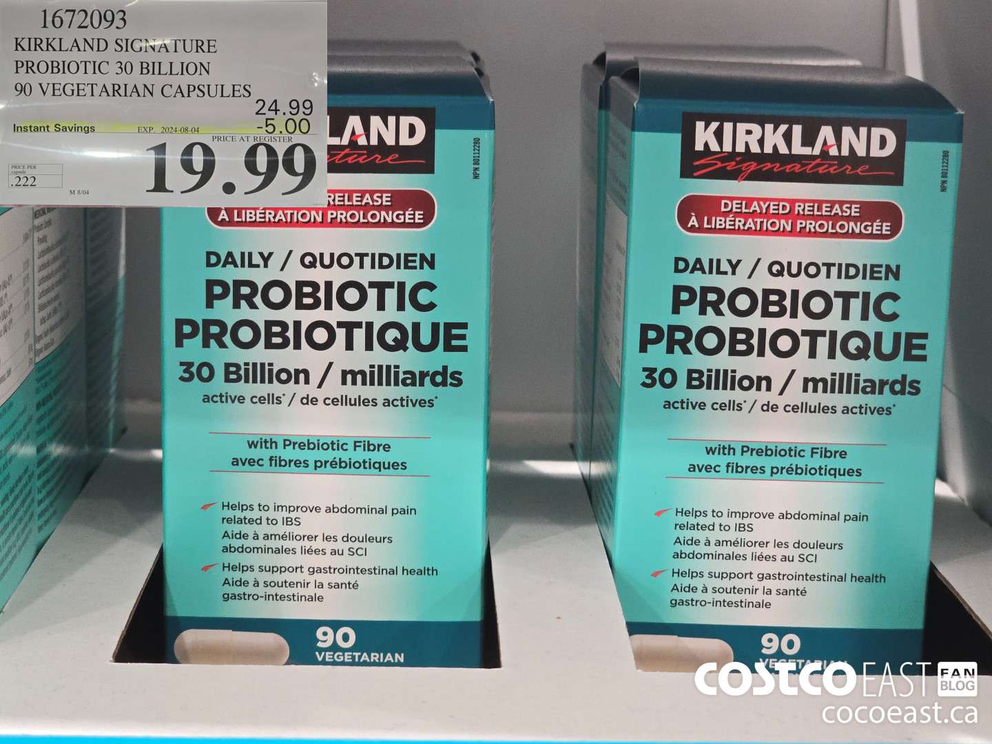 1672093 KIRKLAND SIGNATURE PROBIOTIC 30 BILLION 90 VEGETARIAN CAPSULES ($5.00 INSTANT SAVINGS EXPIRES ON 2024-08-04) $19.99