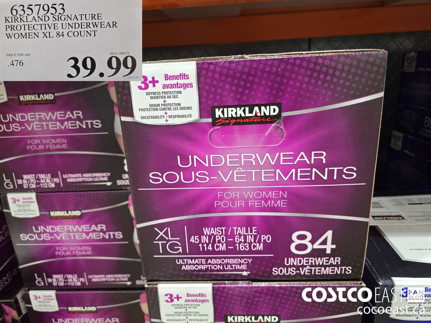 6357953 KIRKLAND SIGNATURE PROTECTIVE UNDERWEAR WOMEN XL 84 COUNT $39.99
