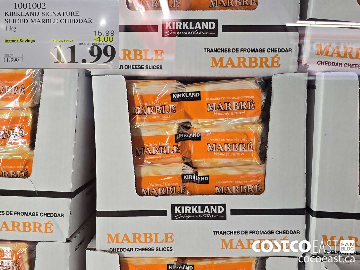 1001002 KIRKLAND SIGNATURE SLICED MARBLE CHEDDAR 1 KG ($4.00 INSTANT SAVINGS EXPIRES ON 2024-07-28) $11.99