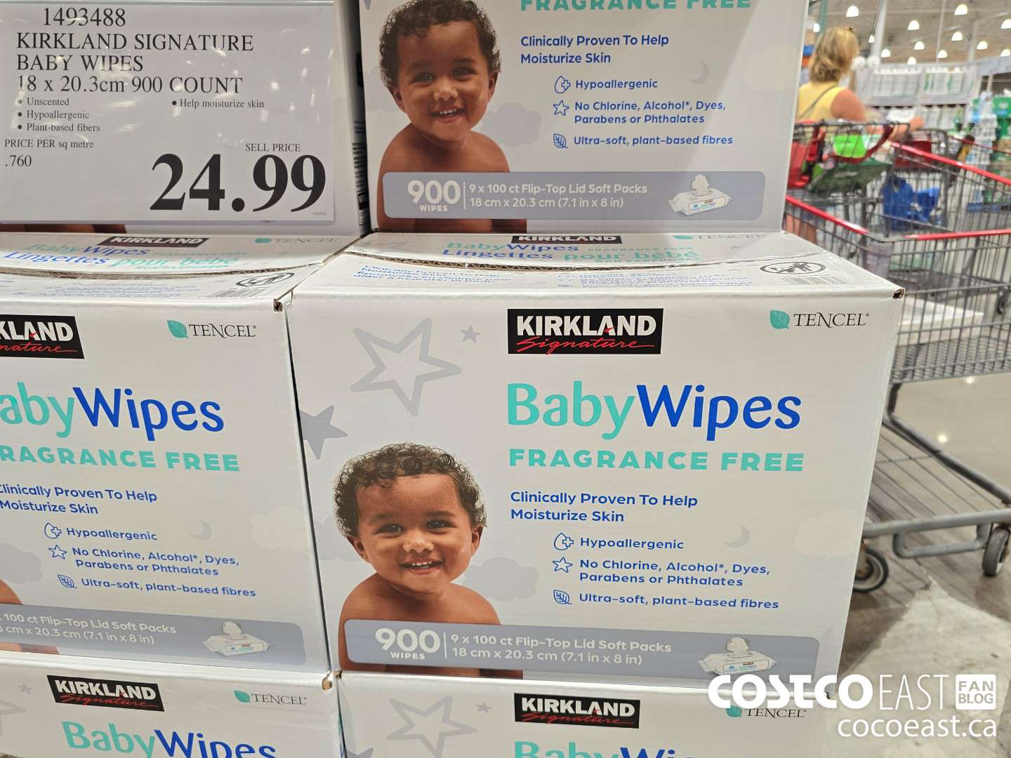 1493488 KIRKLAND SIGNATURE TENCEL BABY WIPES 18 X 20.3CM 900 COUNT $24.99