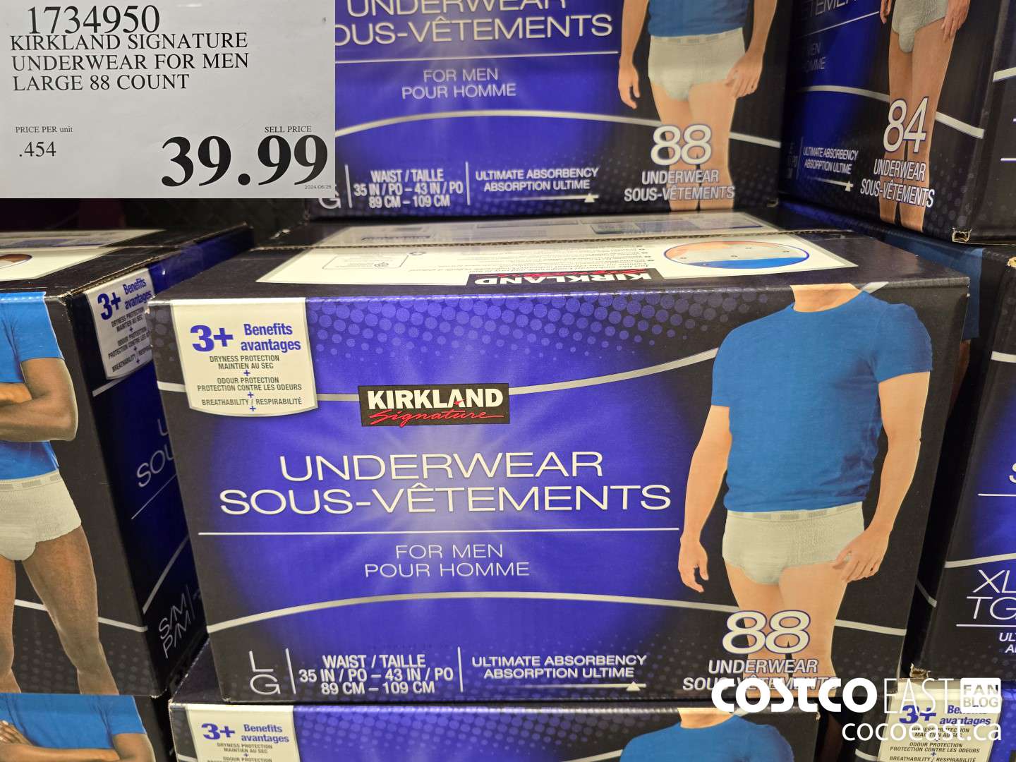 1734950 KIRKLAND SIGNATURE UNDERWEAR FOR MEN LARGE 88 COUNT $39.99