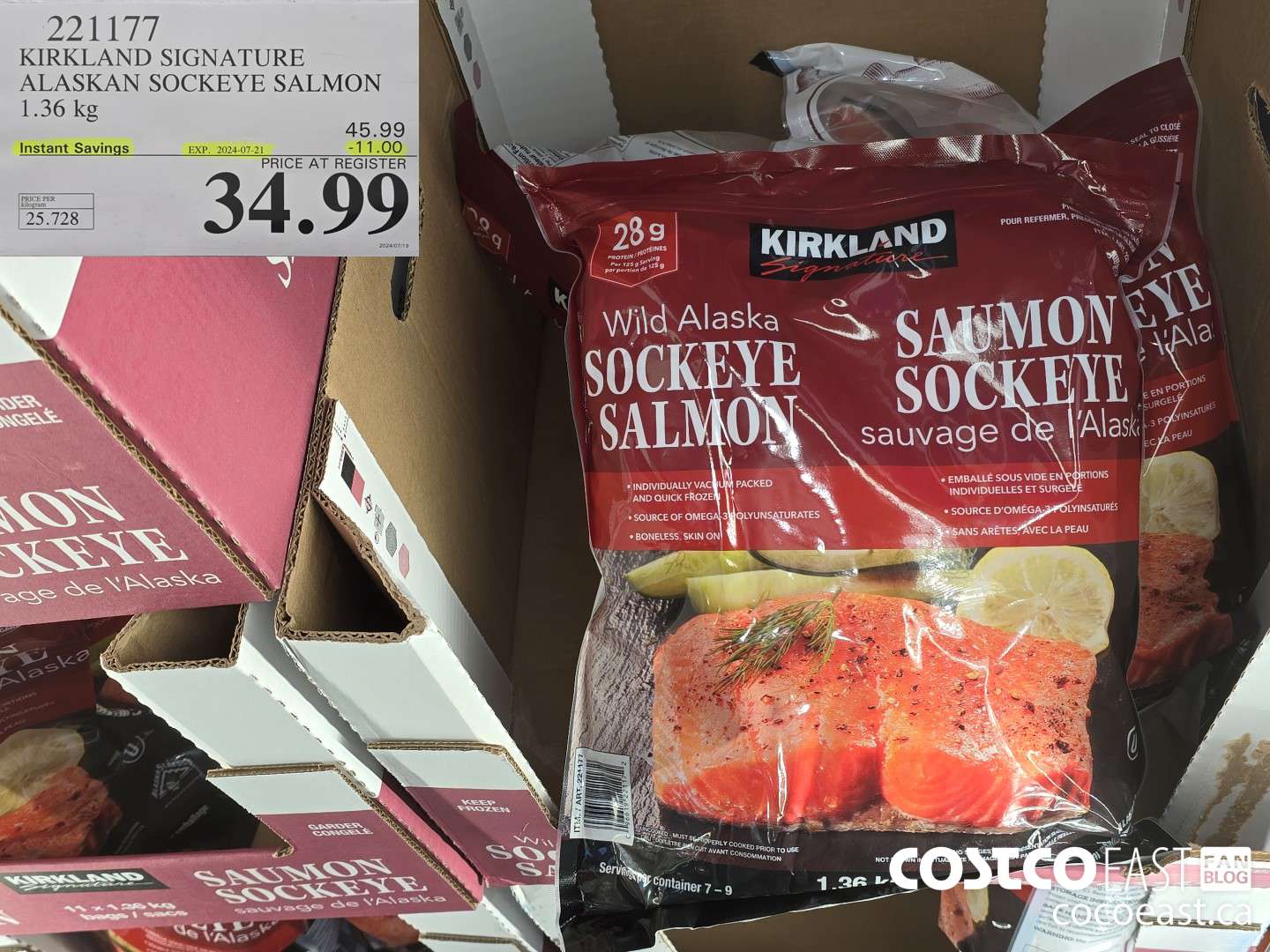 221177 KIRKLAND SIGNATURE WILD SOCKEYE SALMON 1.36 kg ($11.00 INSTANT SAVINGS EXPIRES ON 2024-07-21) $34.99