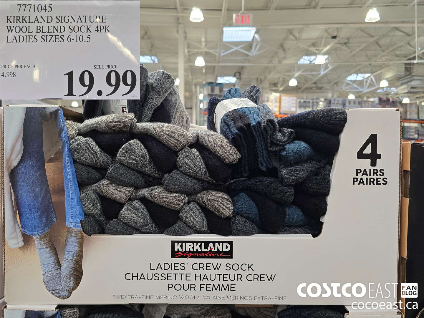 7771045 KIRKLAND SIGNATURE WOOL BLEND SOCK 4PK LADIES SIZES 6-10.5 $19.99