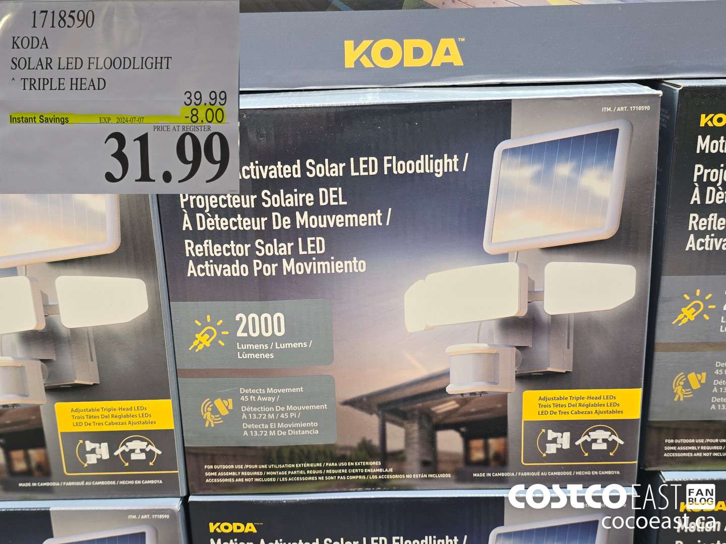 1718590 KODA SOLAR LED FLOODLIGHT TRIPLE HEAD ($8.00 INSTANT SAVINGS EXPIRES ON 2024-07-07) $31.99