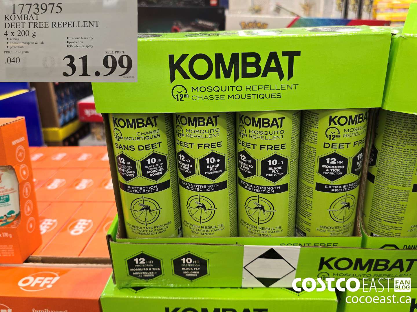 1773975 KOMBAT DEET FREE REPELLENT 4 X 200 G $31.99