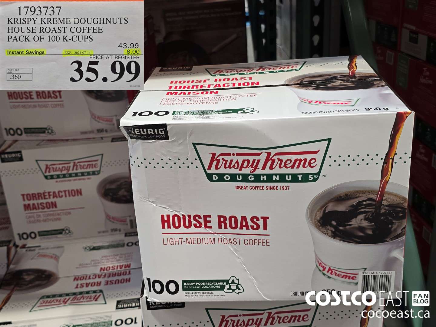 1793737 KRISPY KREME DOUGHNUTS HOUSE ROAST COFFEE PACK OF 100 K-CUPS ($8.00 INSTANT SAVINGS EXPIRES ON 2024-07-14) $35.99