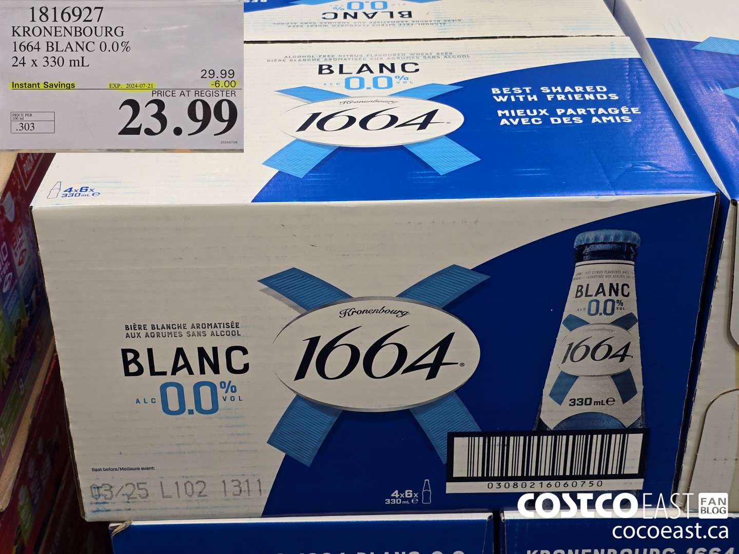 1816927 KRONENBOURG 1664 BLANC 0.0% 24 x 330 mL ($6.00 INSTANT SAVINGS EXPIRES ON 2024-07-21) $23.99