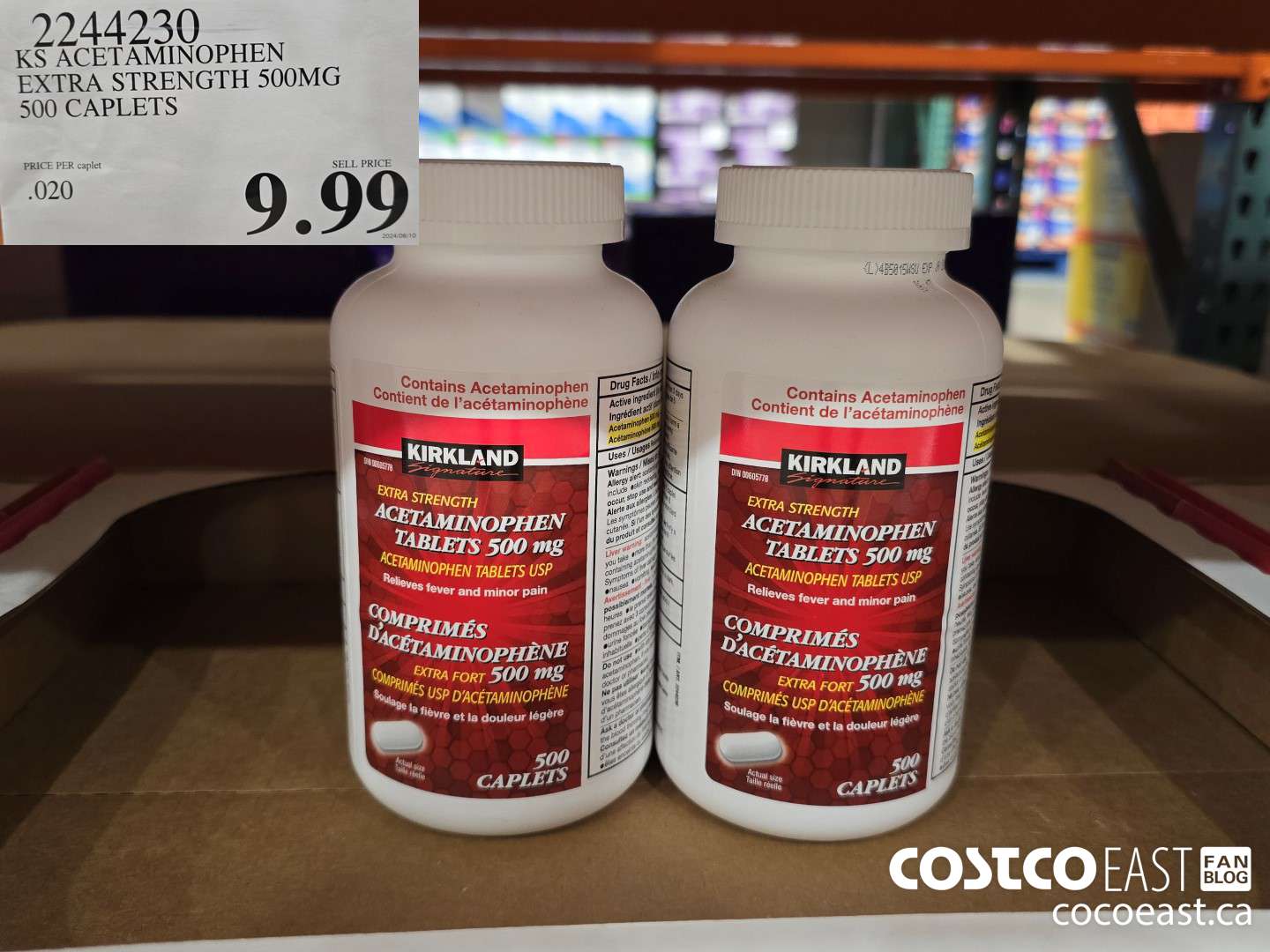 2244230 KS ACETAMINOPHEN EXTRA STRENGTH 500MG 500 CAPLETS $9.99