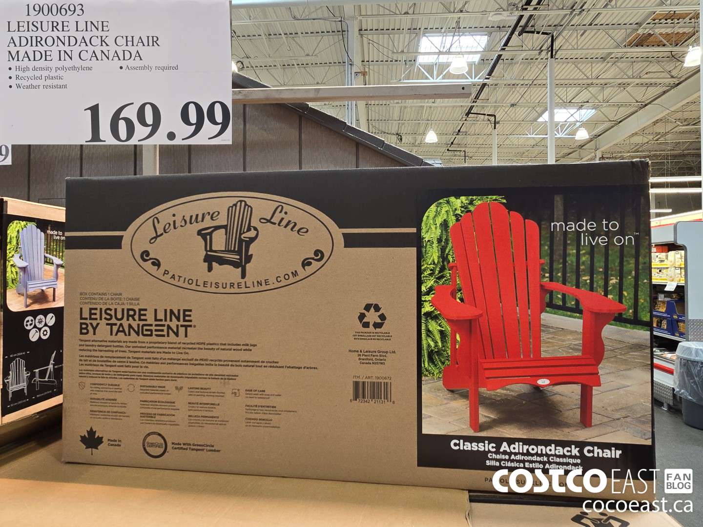 1900693 LEISURE LINE ADIRONDACK CHAIR MADE IN CANADA $169.99