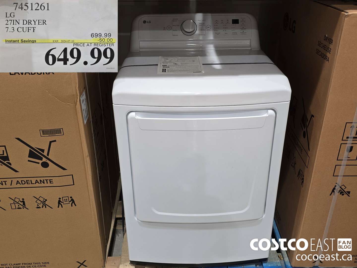 7451261 LG 27IN DRYER 7.3 CUFT ($50.00 INSTANT SAVINGS EXPIRES ON 2024-07-10) $649.99