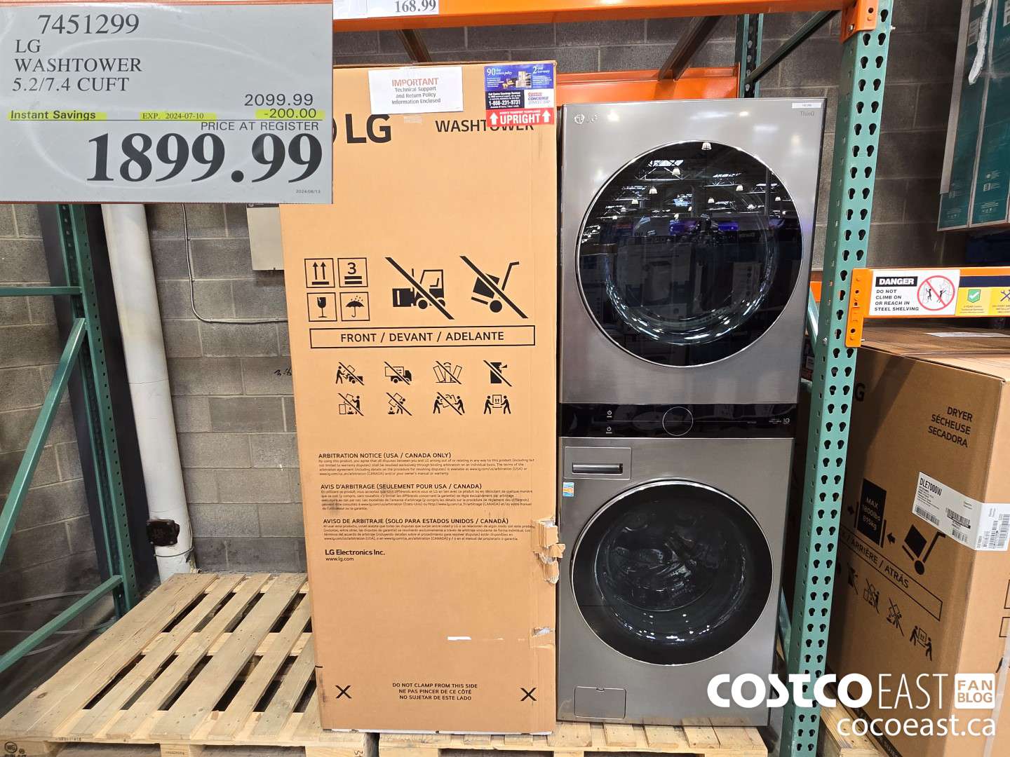 7451299 LG WASHTOWER 5.2/7.4 CUFT ($200.00 INSTANT SAVINGS EXPIRES ON 2024-07-10) $1899.99