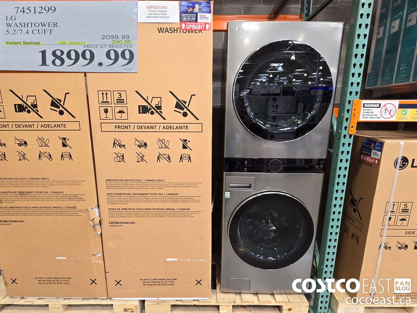 7451299 LG WASHTOWER 5.2/7.4 CUFT ($200.00 INSTANT SAVINGS EXPIRES ON 2024-07-17) $1899.99