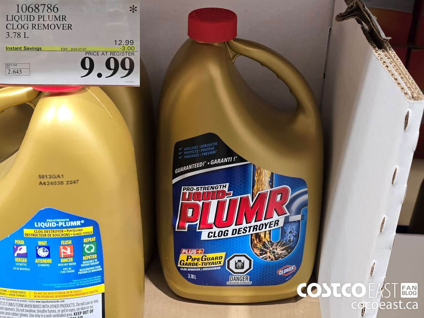 1068786 LIQUID PLUMR CLOG REMOVER 3.78 L ($3.00 INSTANT SAVINGS EXPIRES ON 2024-07-07) $9.99