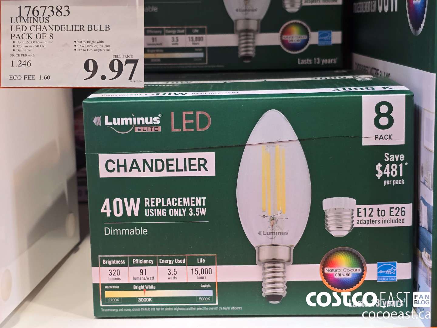 1767383 LUMINUS LED CHANDELIER BULB PACK OF 8 $9.97