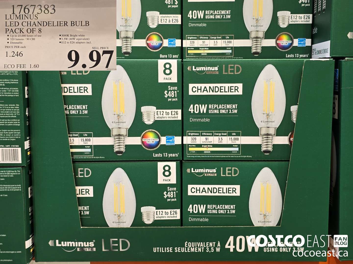 1767383 LUMINUS LED CHANDELIER BULB PACK OF 8 $9.97