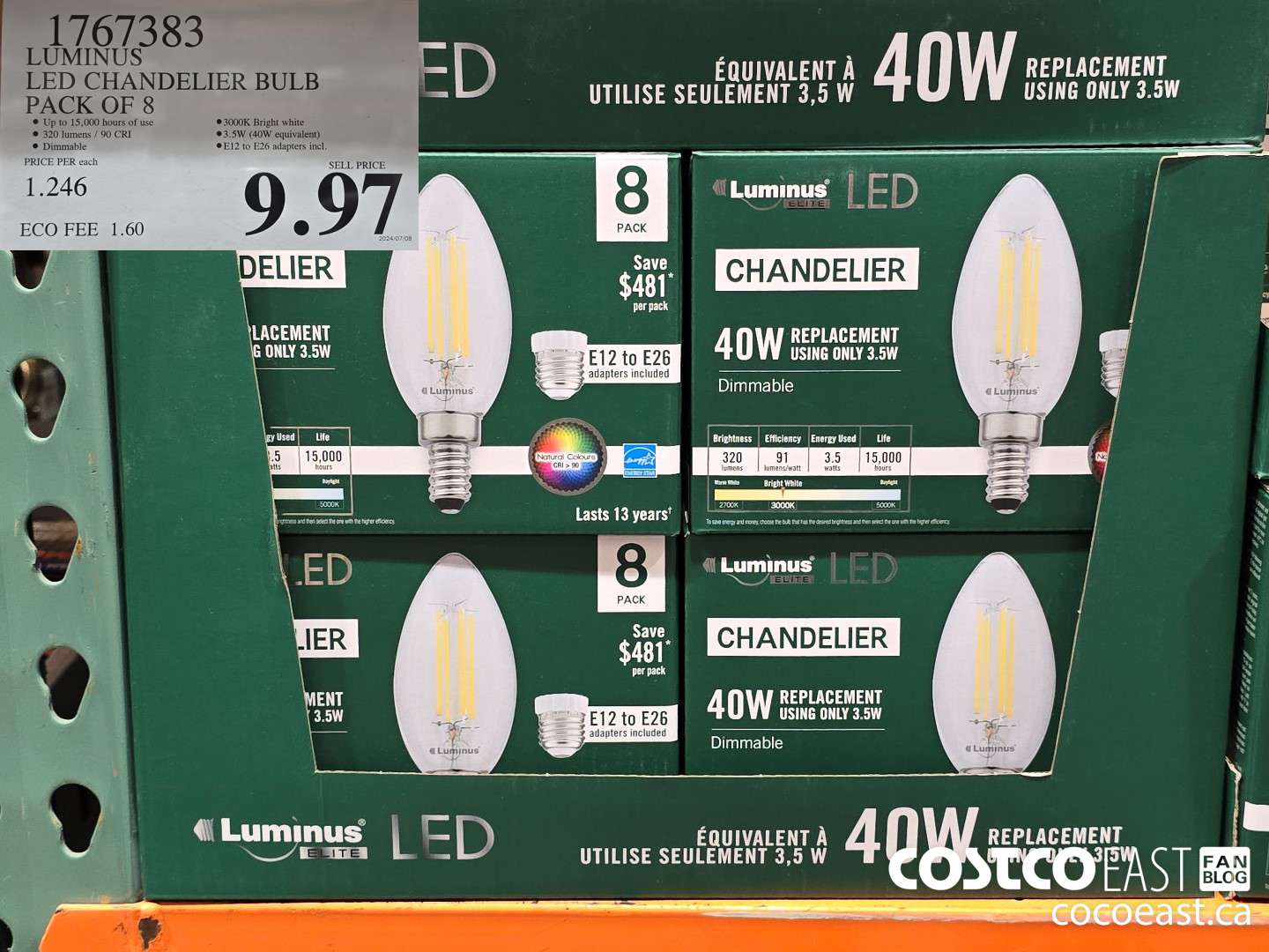 1767383 LUMINUS LED CHANDELIER BULB PACK OF 8 $9.97