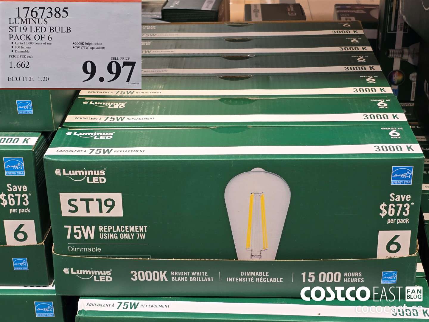 1767385 LUMINUS ST19 LED BULB PACK OF 6 $9.97