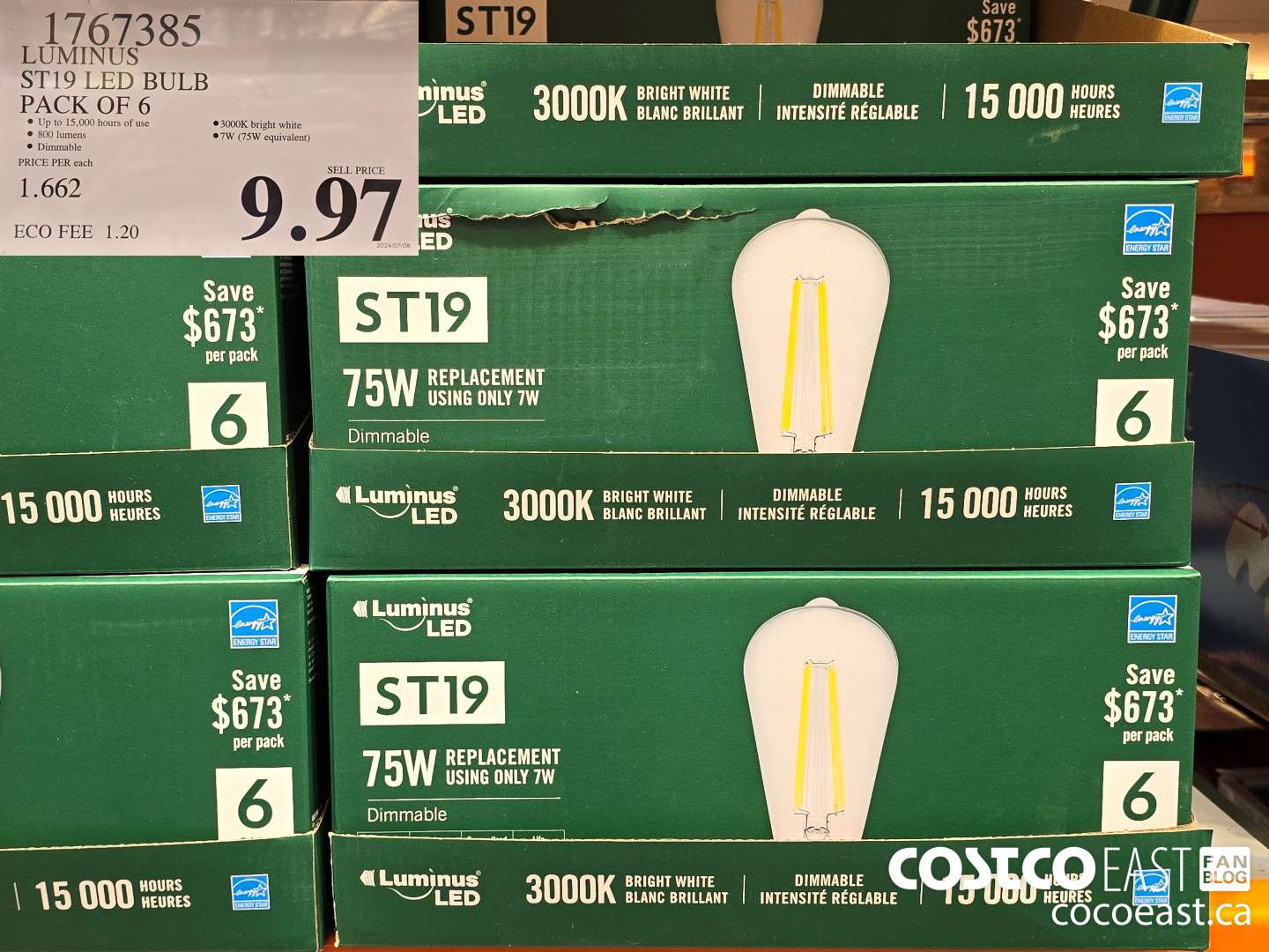 1767385 LUMINUS ST19 LED BULB PACK OF 6 $9.97