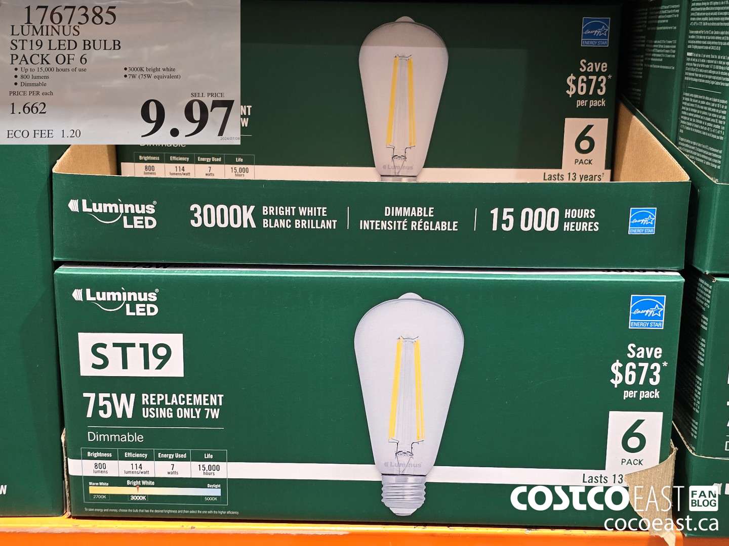 1767385 LUMINUS ST19 LED BULB PACK OF 6 $9.97