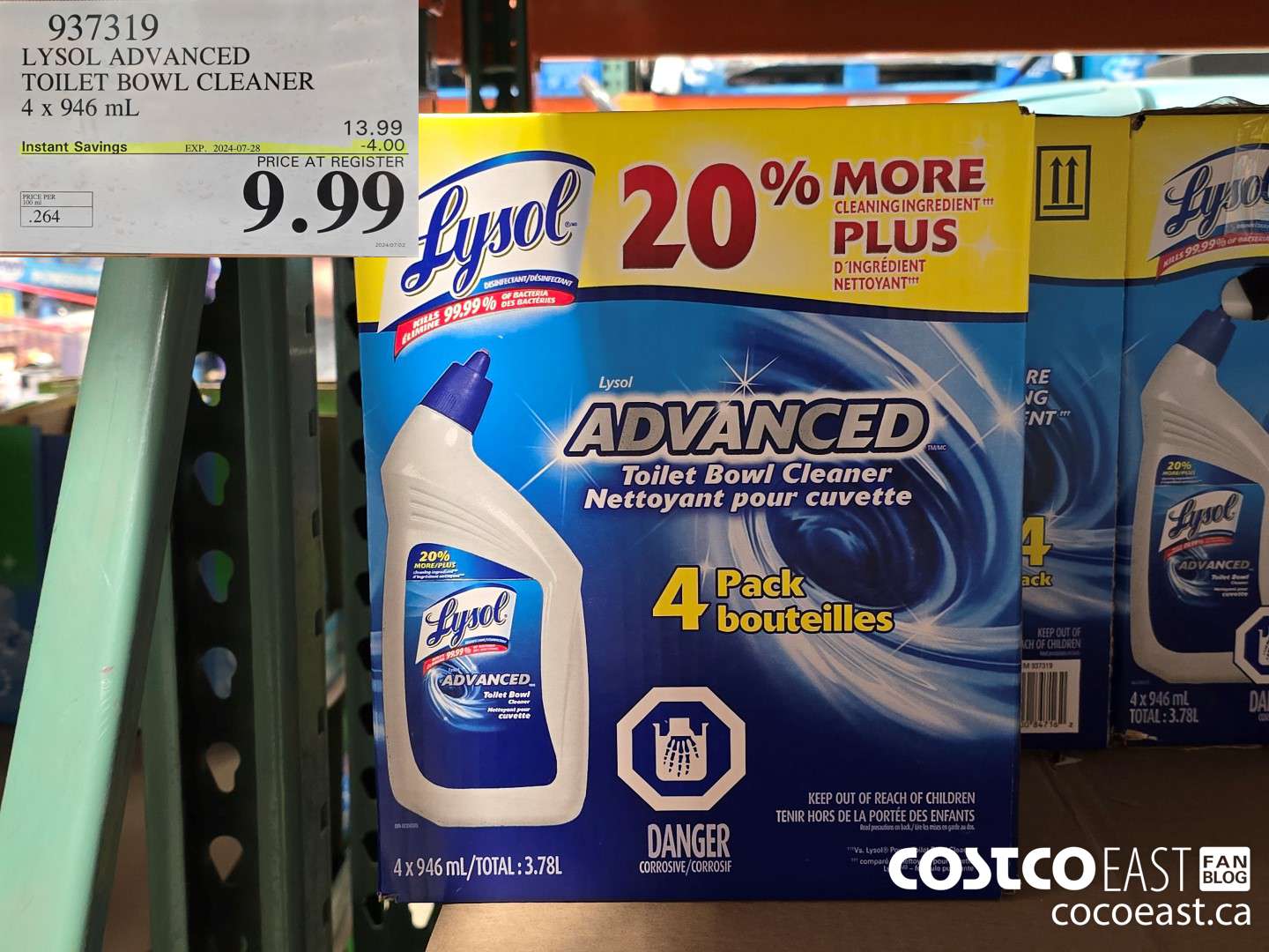 937319 LYSOL ADVANCED TOILET BOWL CLEANER 4 X 946 ML ($3.00 INSTANT SAVINGS EXPIRES ON 2024-07-28) $9.99