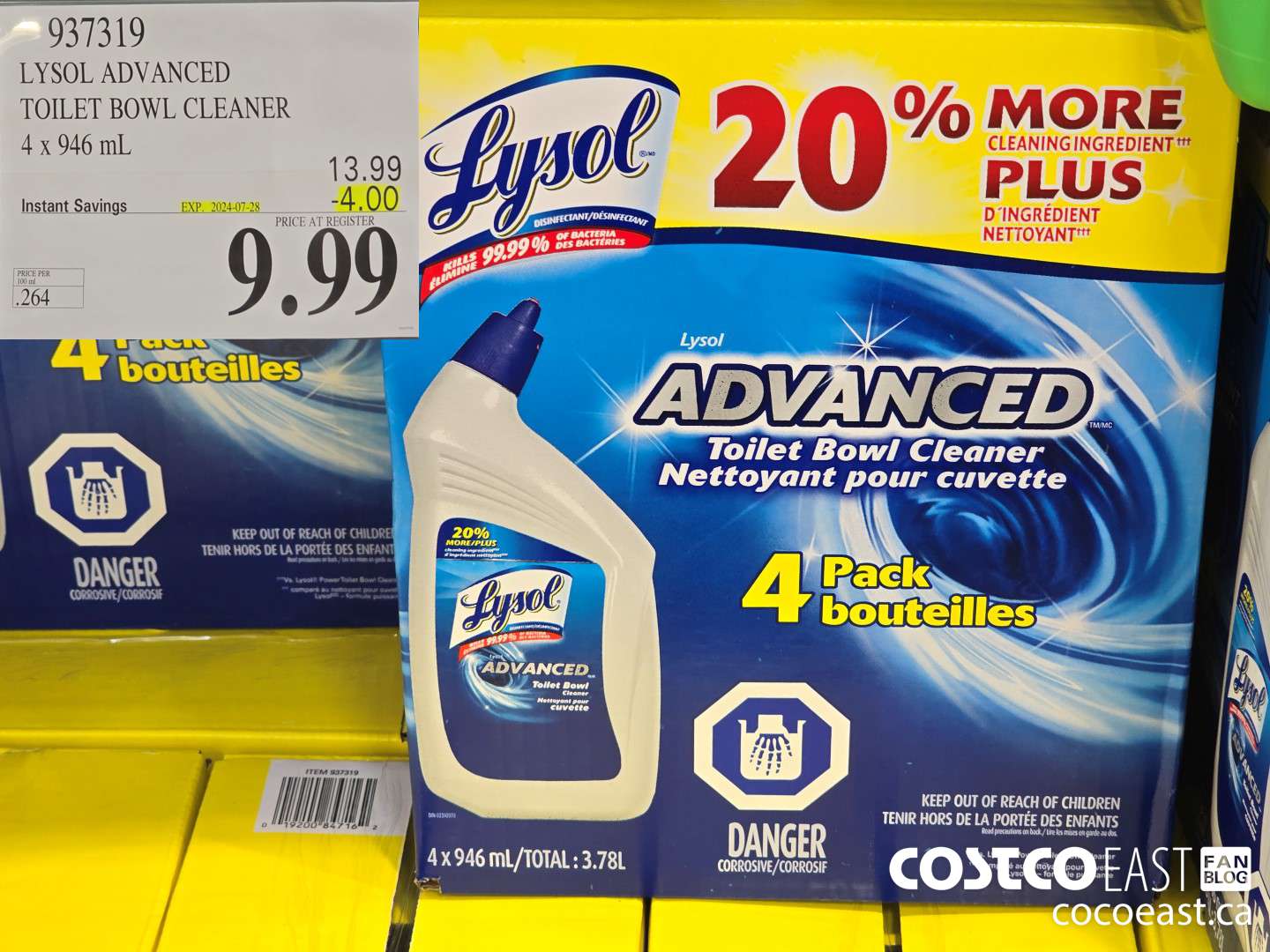 937319 LYSOL ADVANCED TOILET BOWL CLEANER 4 X 946 ML ($3.00 INSTANT SAVINGS EXPIRES ON 2024-07-28) $9.99